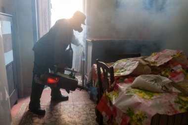 CUBA, Havana: Küba Devrimci Silahlı Kuvvetleri 'nin yedek askerleri, 26 Şubat 2016 tarihinde Havana' da Zika, Chikungunya ve Dang virüslerinin yayılmasını önlemek için Aedes aegypti sivrisineğine karşı dezenfekte ettiler.