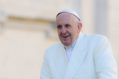 Papa Francis, Vatikan 'ın Vatikan kentindeki Vatikan Meydanı' ndaki Aziz Peter Meydanı 'nda haftalık seyircilerinin ardından 4 Kasım 2015' te kalabalığın arasında yer alıyor..