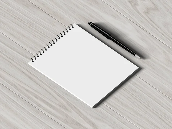 Blank Note Paper Pen Wood Background — Stock Photo, Image