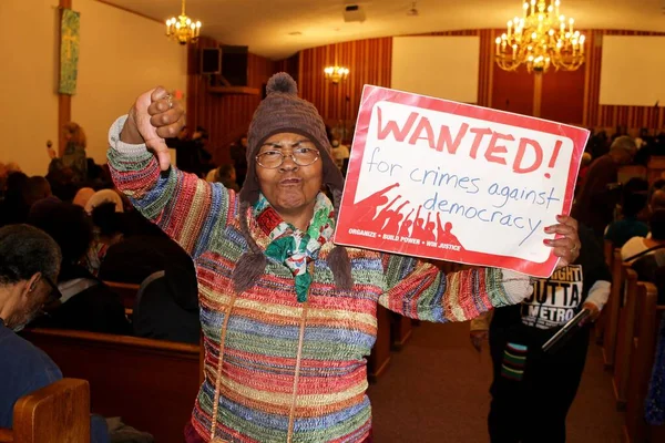 Usa Flint Invånare Flint Michigan Visar Förakt Ett Möte För — Stockfoto