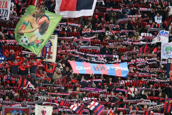 Italy Bologna Bologna Fans Wave Red Blue Scarfs Italian Serie — Stock Photo, Image