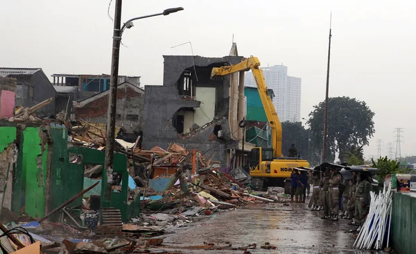 Indonesia Yakarta Trabajador Destruye Casas Del Distrito Rojo Kalijodo Subdistrito — Foto de Stock