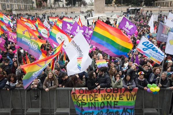 Gay Pride Rome Italy Crowd Protesters Square — Stock Photo, Image