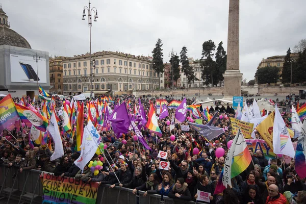 Gay Pride Rome Italy Crowd Protesters Square — Stock Photo, Image