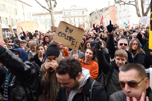 Francia Valence Miles Protestan Contra Proyecto Reforma Laboral Valence Centro —  Fotos de Stock