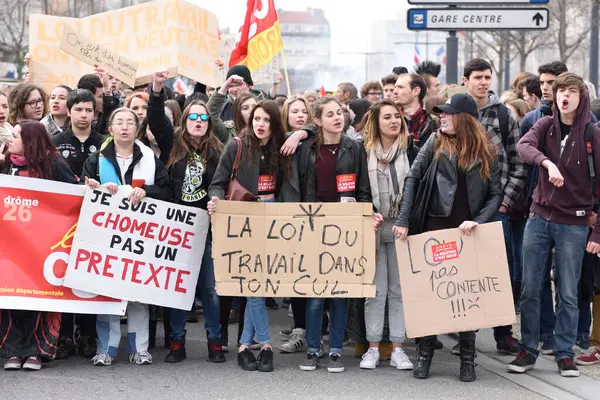 Frankrike Valence Tusentals Protesterar Mot Förslaget Till Arbetsmarknadsreform Valence Mitt — Stockfoto