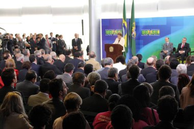 BRAZIL, Brasilia: President Dilma Rousseff speaks at a ceremony to appoint former President Luiz Incio Lula da Silva to the cabinet on March 17, 2016 in Brasilia.