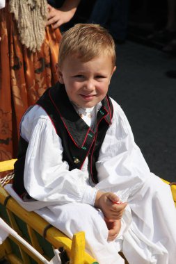 Dakovo 'daki festival sırasında Hırvat ulusal kostümlü insanlar
