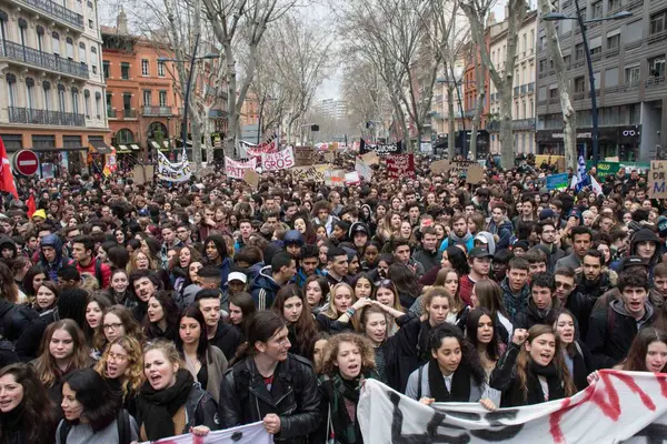 França Paris Milhares Estudantes Ensino Médio Manifestam Durante Uma Marcha — Fotografia de Stock