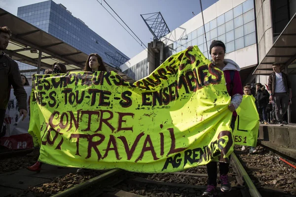 France Paris Binlerce Lise Öğrencisi Hükümetin Mart 2016 Toulouse Gerçekleştirdiği — Stok fotoğraf