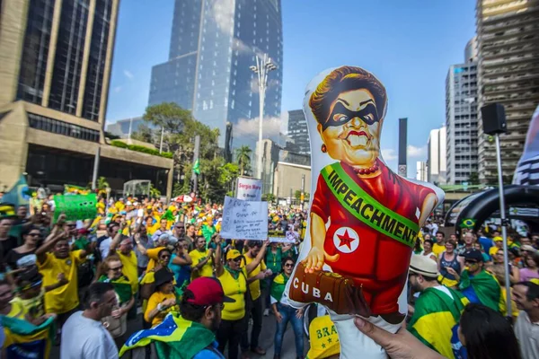 Brazil Sao Paulo Demonstrantem Jest Balon Reprezentujący Prezydent Dilmę Rousseff — Zdjęcie stockowe