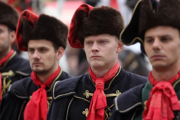 Guardia Honor Del Regimiento Cravat Popular Atracción Turística Zagreb —  Fotos de Stock