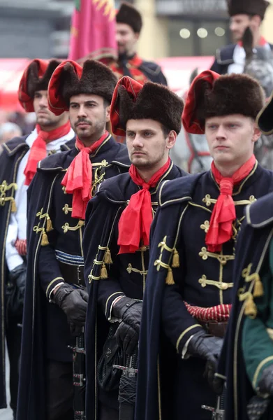Guardia Onore Del Reggimento Cravat Popolare Attrazione Turistica Zagabria — Foto Stock