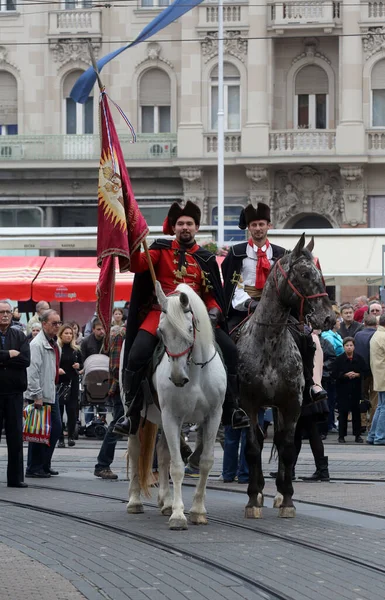Čestná Stráž Cravatského Regimentu Populární Turistická Atrakce Záhřebu — Stock fotografie