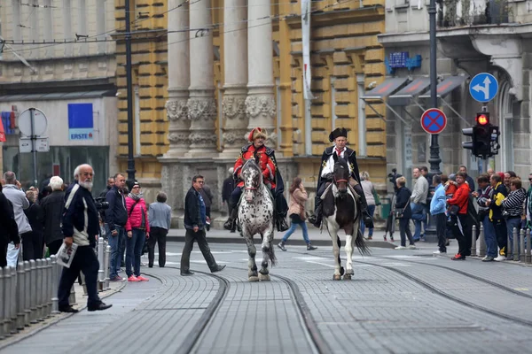 Guardia Honor Del Regimiento Cravat Popular Atracción Turística Zagreb —  Fotos de Stock