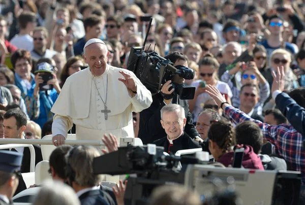 Vaticaan April 2016 Paus Franciscus Woont Zijn Jubileumaudiëntie Bij Het — Stockfoto