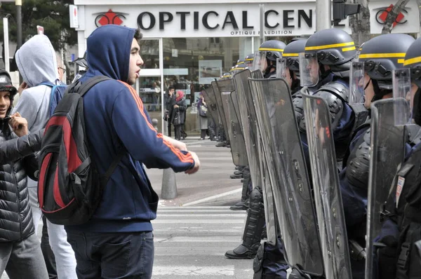 Franciaország Marseille Tiltakozók Ezrei Menetelnek Francia Kormány 2016 Március Marseille — Stock Fotó