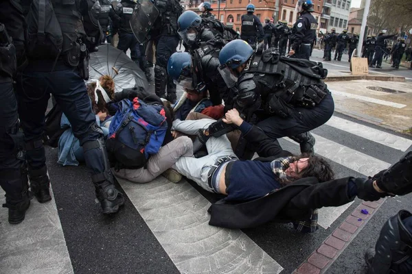 Francia París Riotas Sobre Demonstración Del Trabajo —  Fotos de Stock