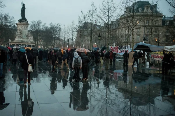 Francie Paříž Lidé Připojují Nuit Debout Nebo Stojící Noční Hnutí — Stock fotografie