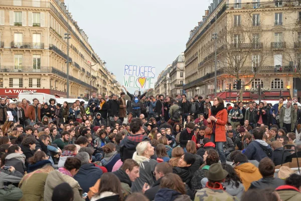 Manifestación Colectiva Nuit Debout París Francia — Foto de Stock