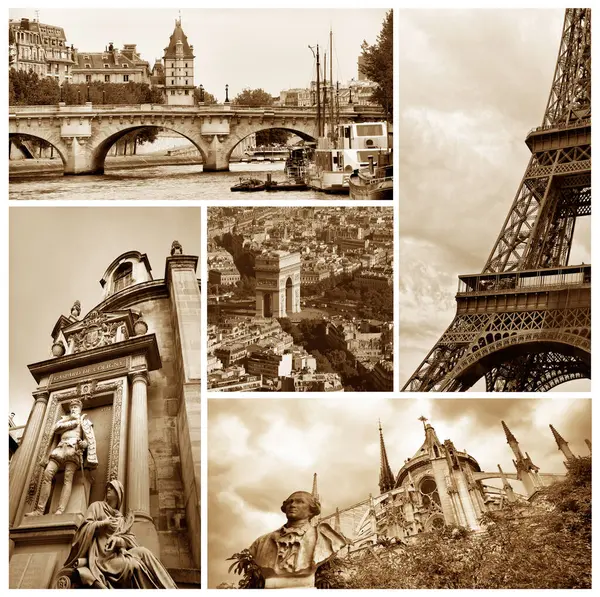 Collage Conjunto Imágenes París Con Monumentos Famosos — Foto de Stock