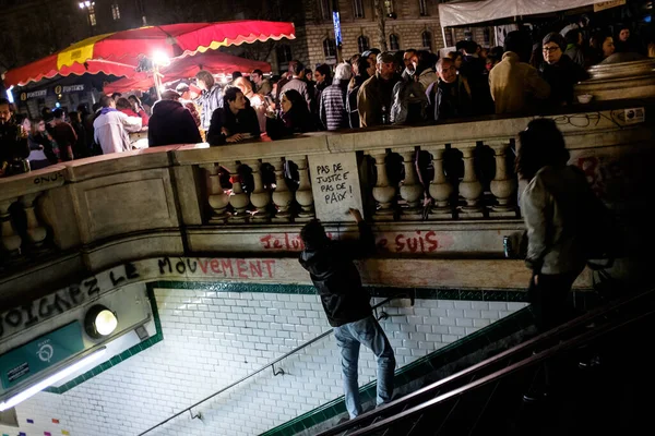 Manifestación Colectiva Nuit Debout París Francia — Foto de Stock