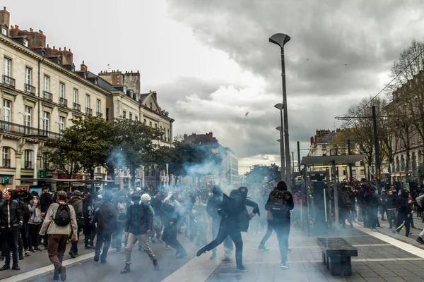 Francia Nantes Manifestación Abril 2016 Nantes Oeste Francia Contra Las — Foto de Stock