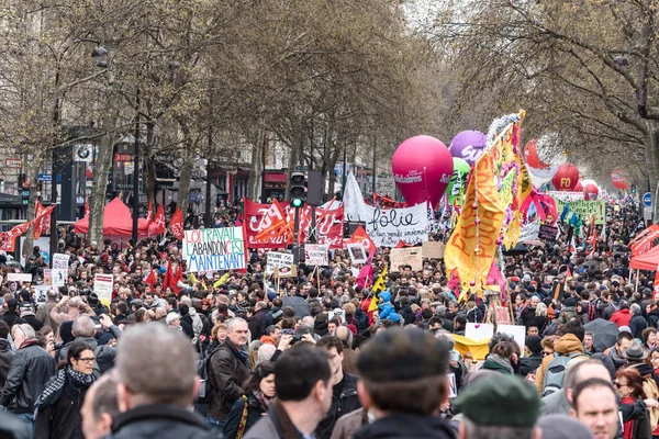 Manifestaciones Masivas Durante Manifestación Laboral París Francia — Foto de Stock