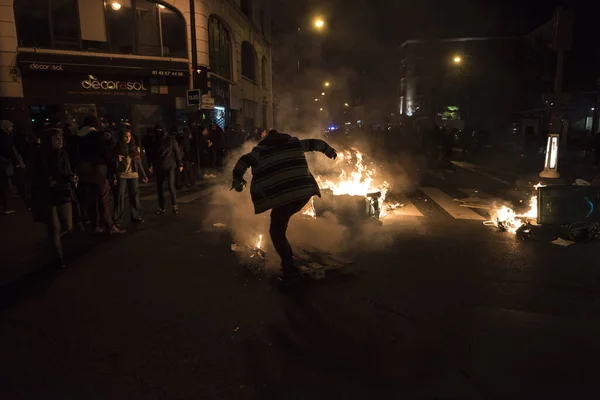 Tömeges Demonstráció Nuit Debout Párizsban Franciaországban — Stock Fotó