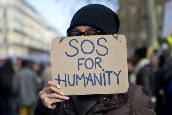 Přeplněná Demonstrace Nuit Debout Paříži Francie — Stock fotografie
