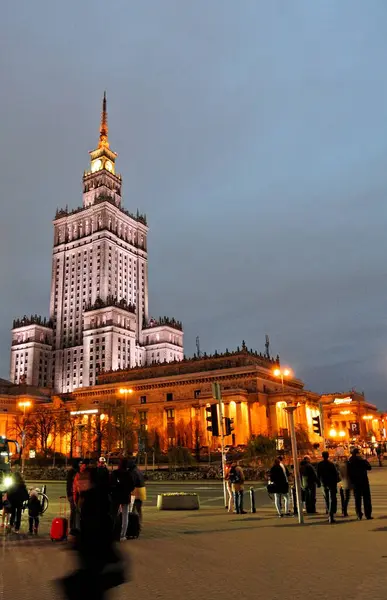 Warschau Bei Nacht Stadt Mit Modernen Und Antiken Gebäuden — Stockfoto