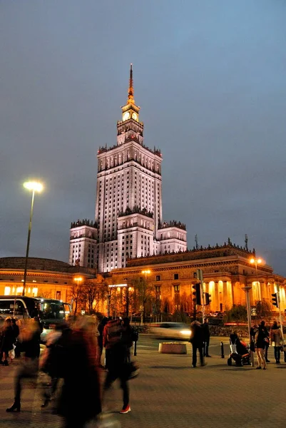 Warschau Nachts Stad Met Moderne Oude Gebouwen — Stockfoto