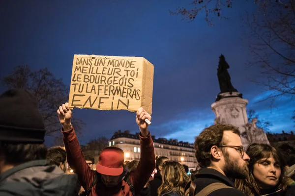 France Paris Hundreds Militants Nuit Debout Standing Night Movement Hold — Stock Photo, Image