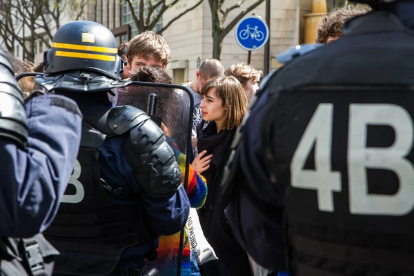 Motins Multidões Durante Manifestação Laboral Paris França — Fotografia de Stock