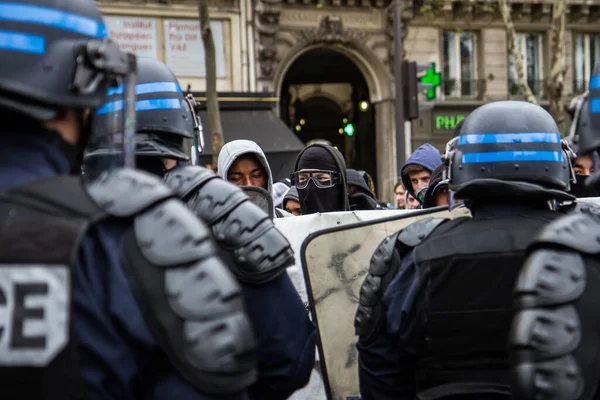 Rivolte Affollate Durante Manifestazione Sindacale Parigi Francia — Foto Stock