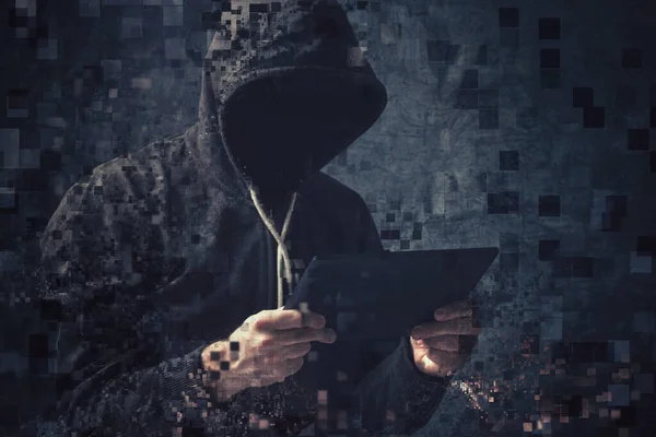 Pixelated Unrecognizable Hooded Cyber Criminal — Stock Photo, Image