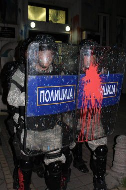 MACEDONIA, Üsküp: 18 Nisan 2016 'da Makedonya' nın Üsküp kentinde gösteriler devam ederken protestocular caddeleri doldurdu