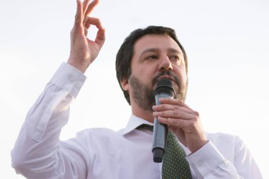 ITALY, Rome: Matteo Salvini, member of European Parliament and leader of Lega Nord, addresses supporters in Rome on April 21, 2016 at a campaign rally for Giorgia Meloni, who is running for Mayor of Rome.