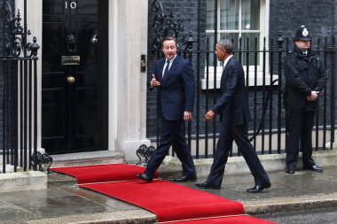 Birleşik Krallık, Londra - 22 Nisan 2016: Başkan Barack Obama İngiltere Başbakanı David Cameron 'ı karşıladı