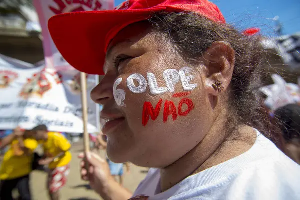Sao Paulo Brazil March 2015 Mulțime Mare Oameni Protestează Împotriva — Fotografie, imagine de stoc