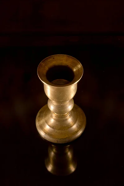 Old Brass Candlestick Black Background — Stock Photo, Image