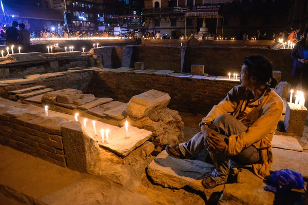 Nepal Patan Nepalese Residents Gather Light Candles Vigil Mark First — Stock Photo, Image