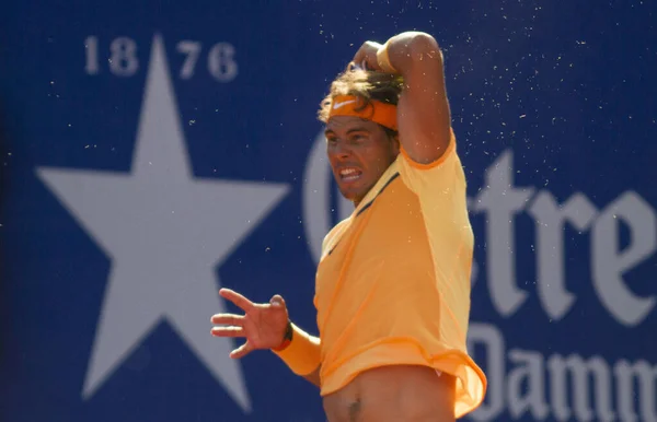 Spain Barcelona Spanish Tennis Player Rafael Nadal Returns Ball Japanese — Stock Photo, Image