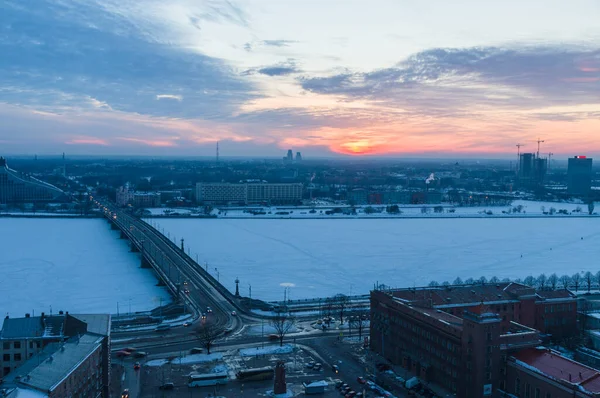 Winter Time Sunset Daugava River Riga — Stock Photo, Image