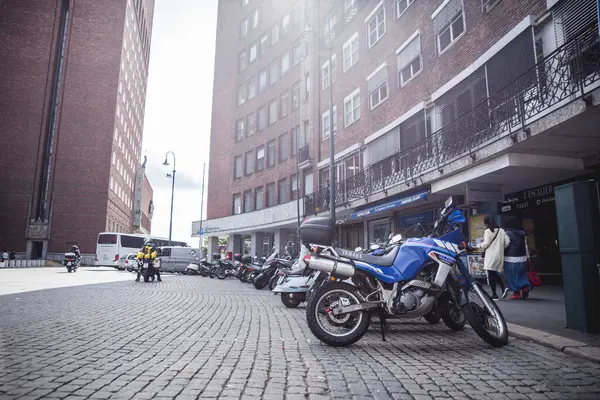 Motorcycles Parking Street Daytime Stockholm — Stock Photo, Image