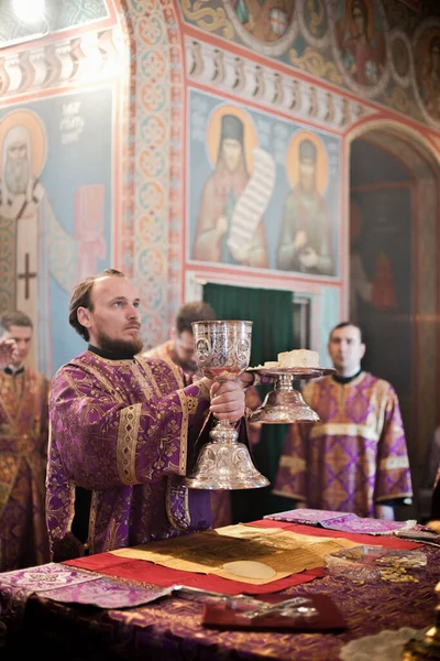 Orthodoxe Liturgie Mit Bischof Merkur Hochkloster Peter Moskau — Stockfoto