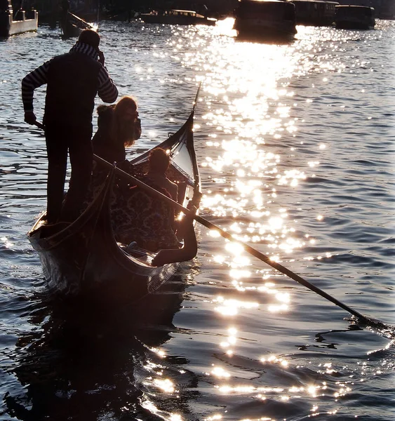 Venetië Italië September Gondels Zonsondergang Venetië Ochtend Beroemdste — Stockfoto