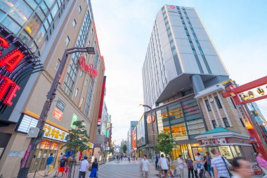 tokyo, japan - people walking at the street with a lot of colorful neon lights in the city
