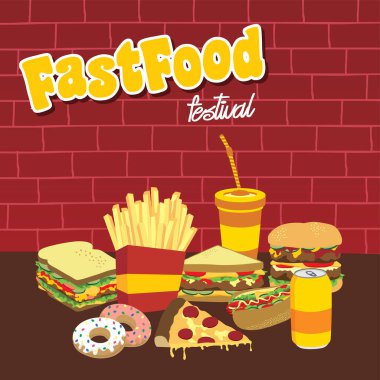Fast food atıştırmalıkları tema çizimi