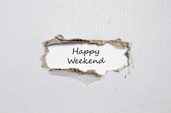 Yırtık Kağıt Görünen Kelime Mutlu Hafta Sonu — Stok fotoğraf